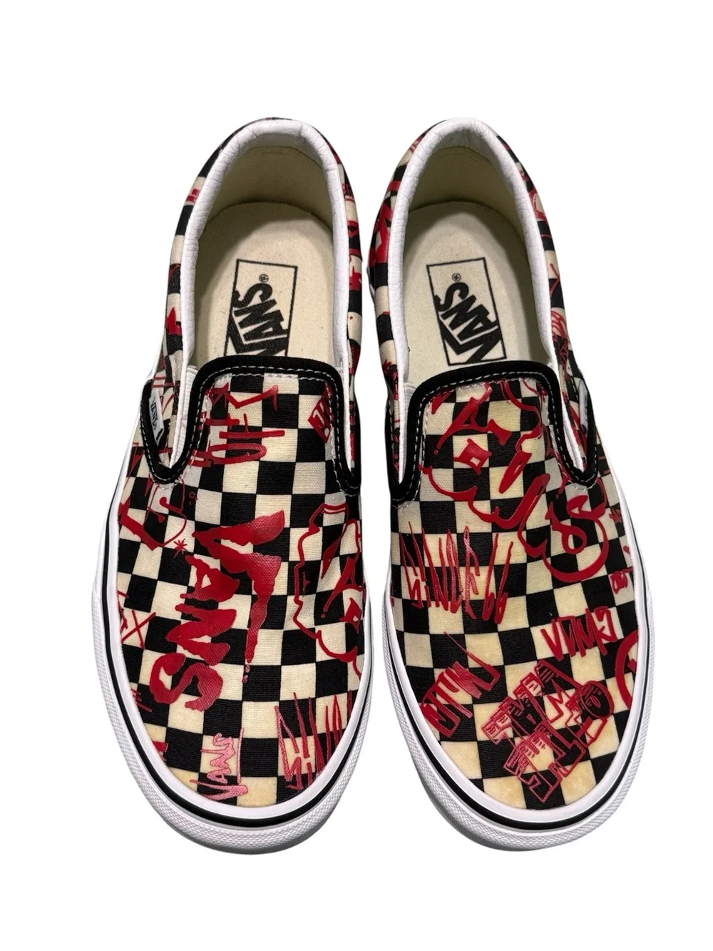 Vans Classic Slip-On Checkerboard Red Graffiti Skate Shoes Men’s 7.5 Women’s 9